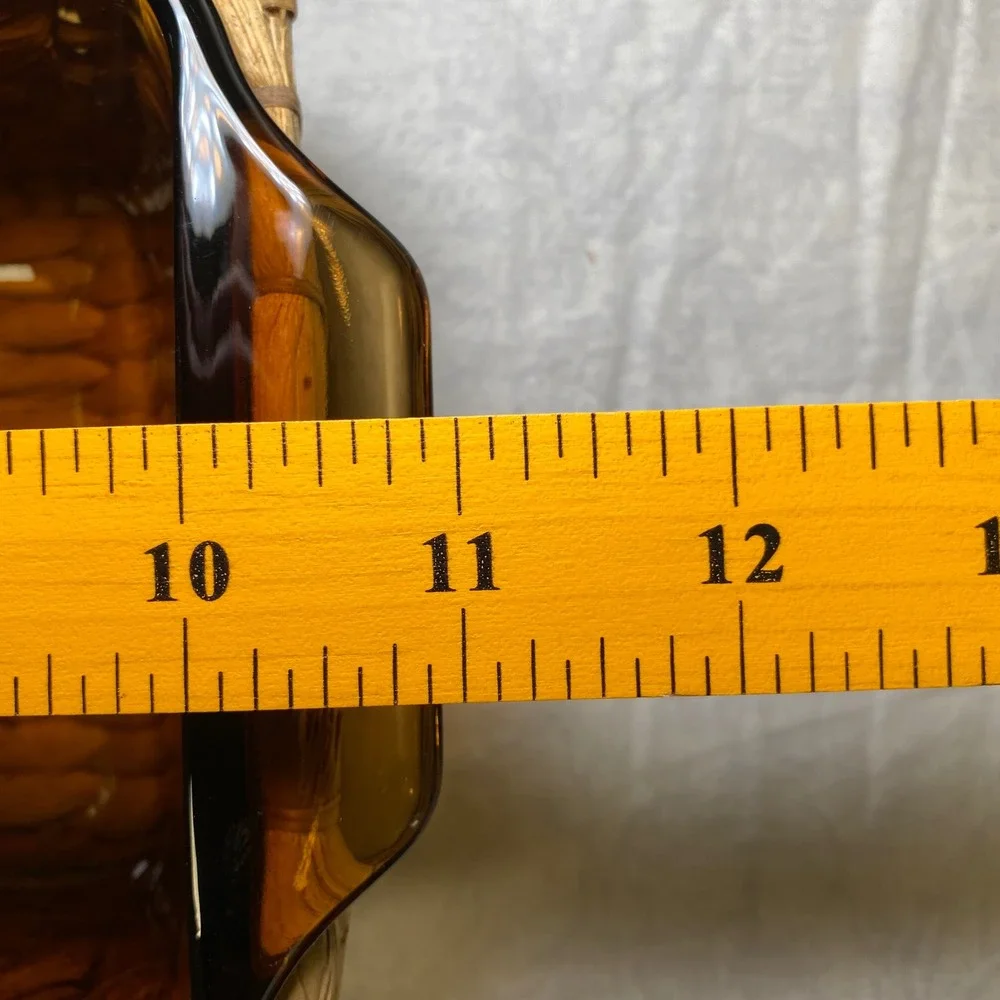 Anchor Hocking 441 Amber Glass Loaf Pan w Woven Basket Cradle 11